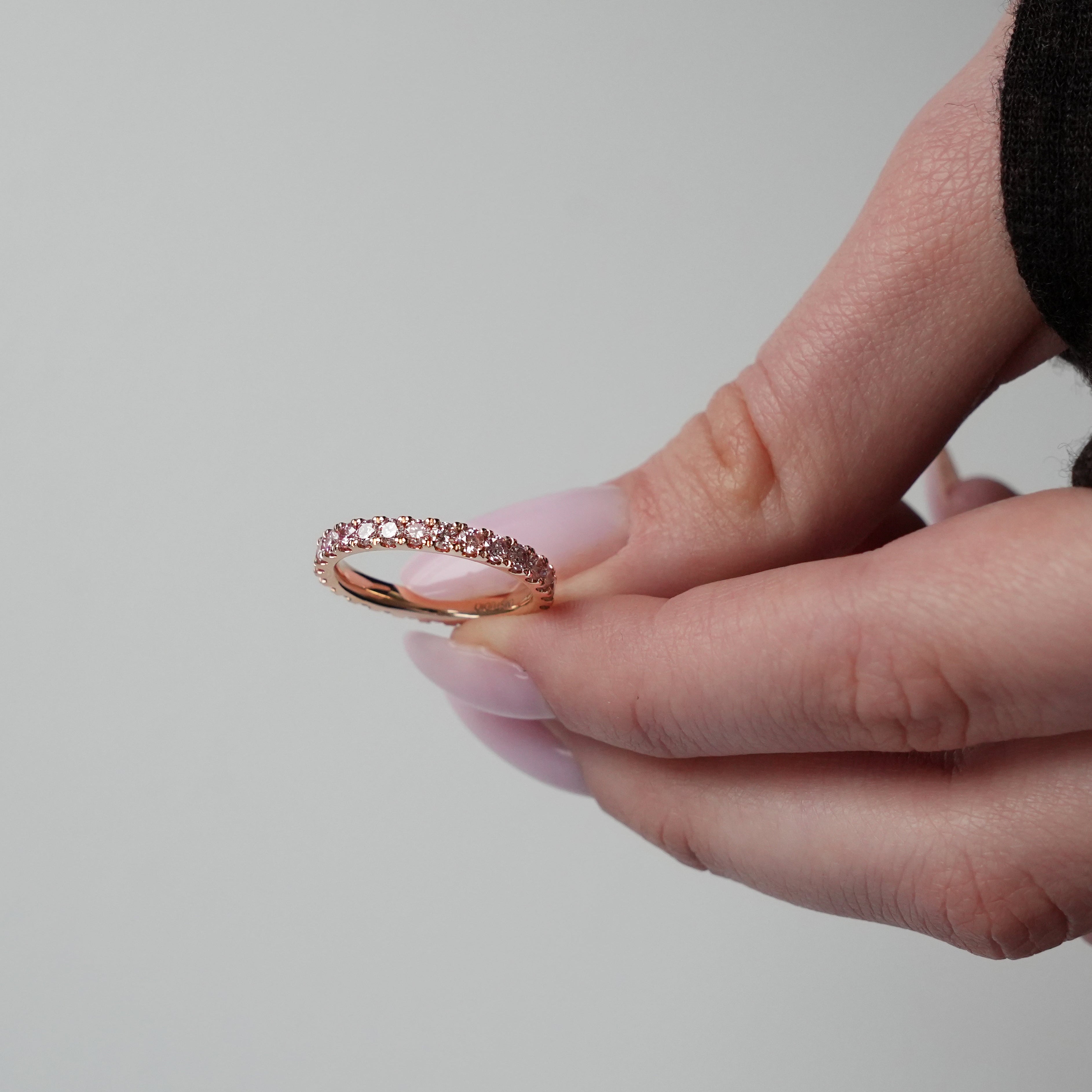 Fancy Pink Eternity ring, rose gold, size 52