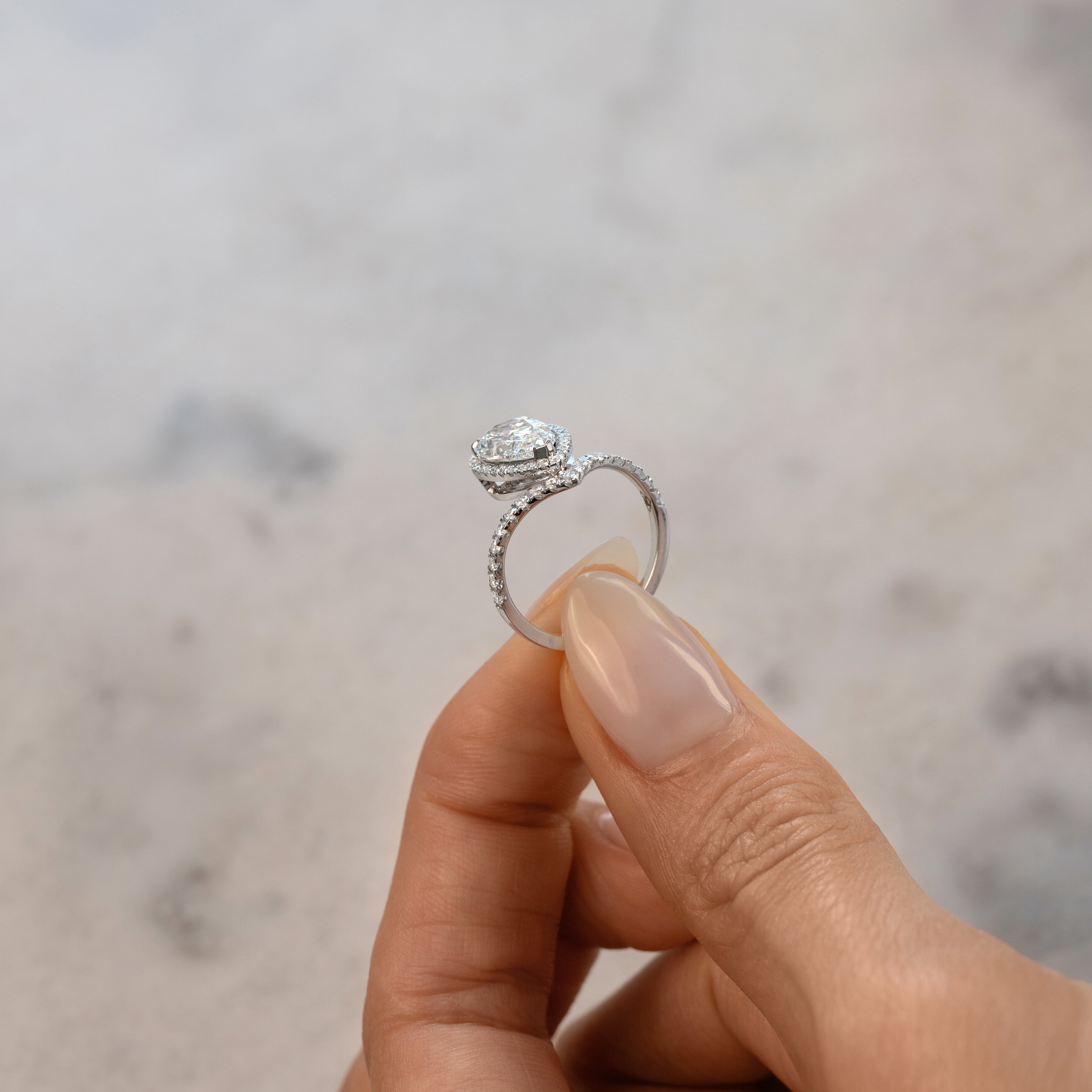 Custom Made Pear Cut Ring, 18 K white gold, 2.00 ct, size 52