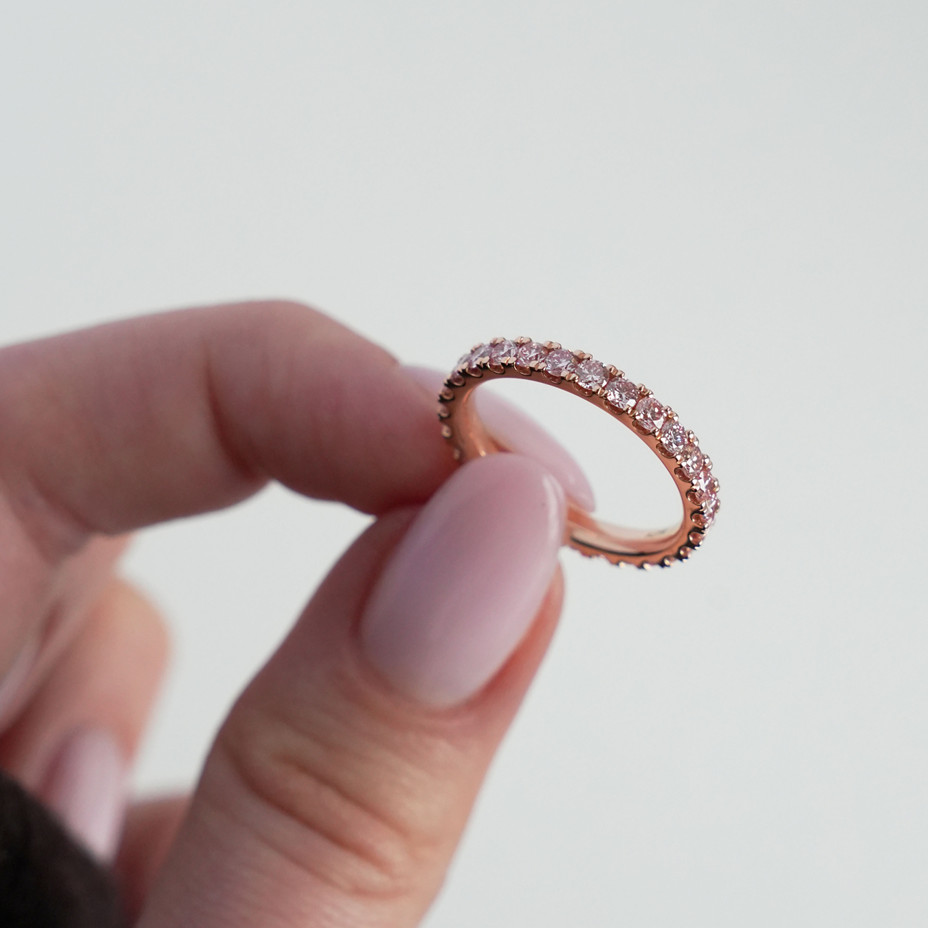 Fancy Pink Eternity ring, rose gold, size 52