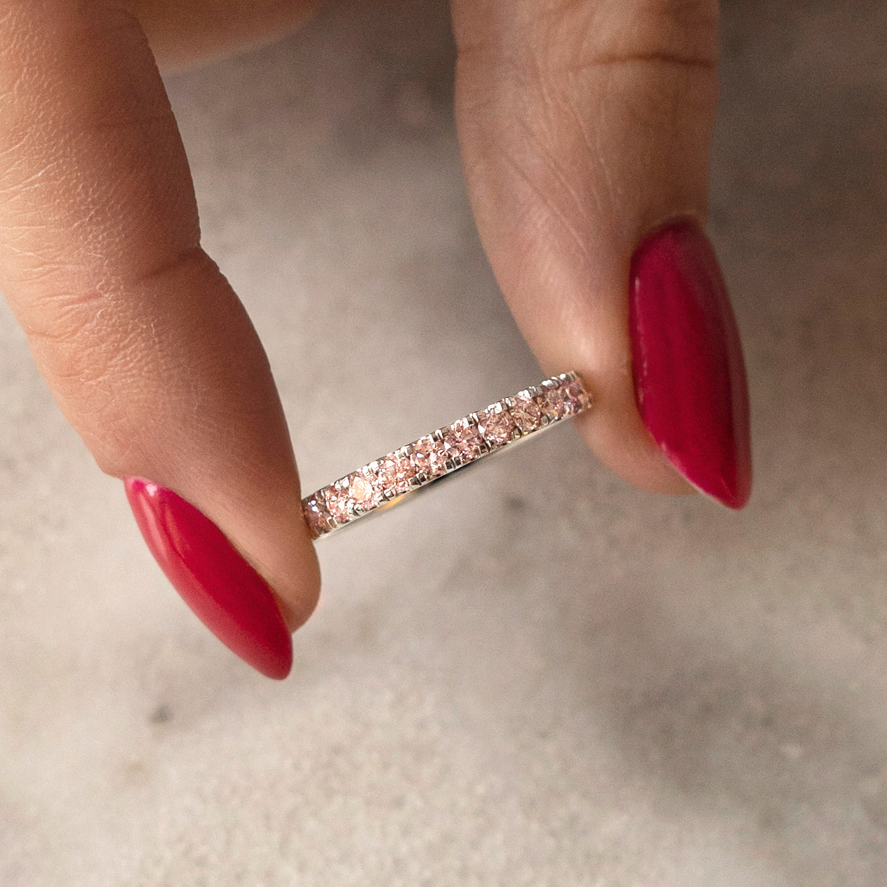 Fancy Pink Eternity ring, white gold, size 52